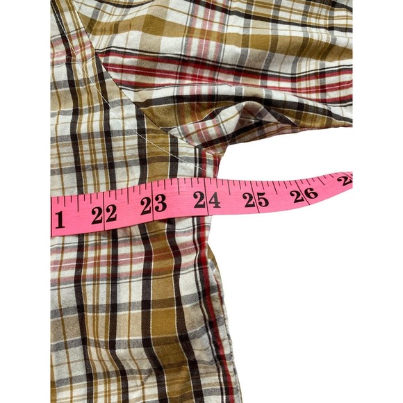 Ecko Mens L Earth Tone Plaid Cranberry Stripe Button Front Short Sleeve Shirt - Picture 5 of 10